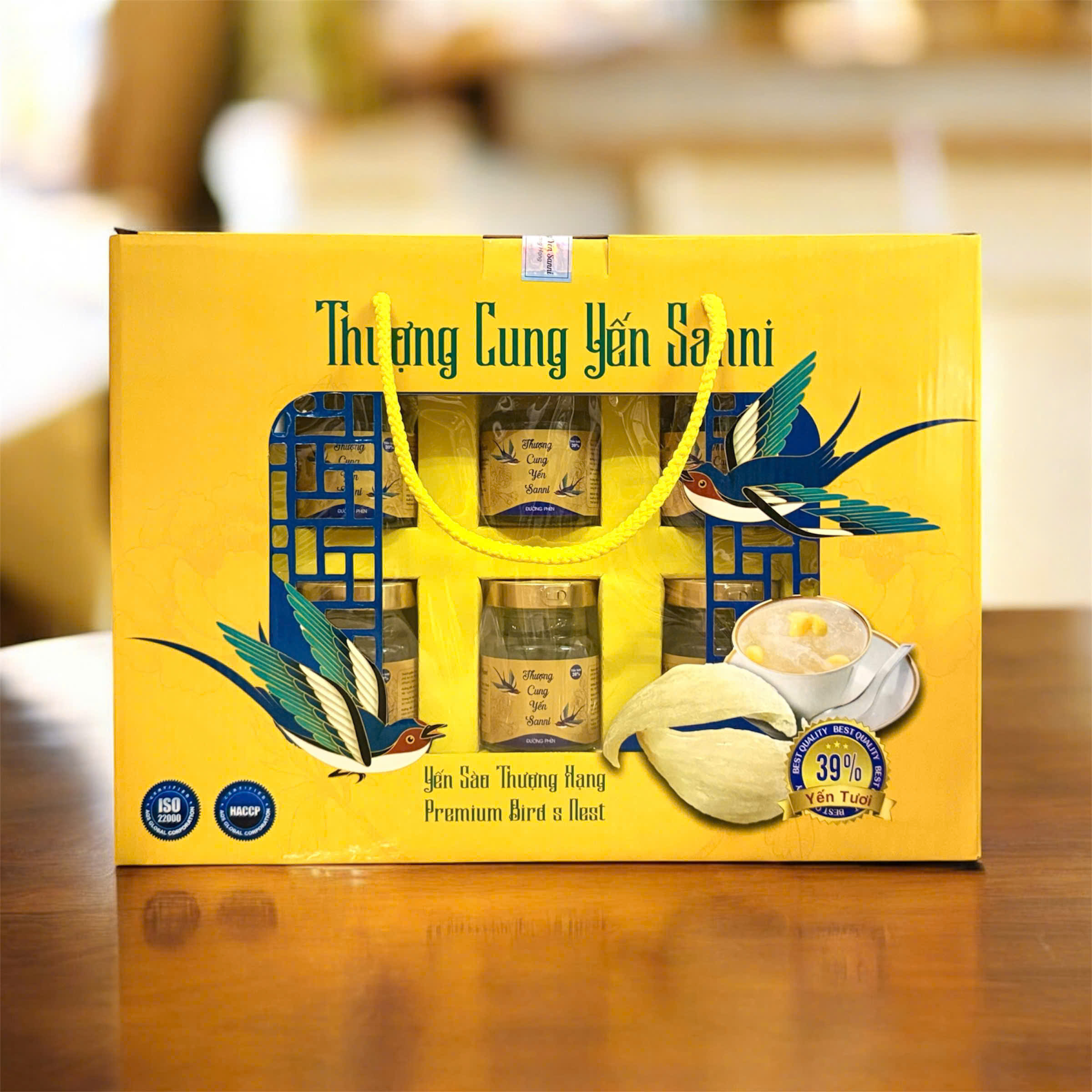Hộp quà lớn 6 hũ yến Thượng Cung Yến Sanni 70ml Đường Phèn